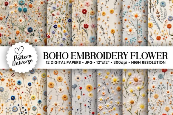 Boho Wildflowers Embroidery Patterns